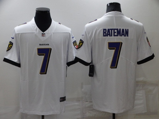 Men Baltimore Ravens 7 Rashod Bateman White Vapor Untouchable Limited Stitched jersey