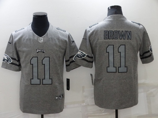 Men Philadelphia Eagles 11 A J Brown Gray Gridiron Team Logo Limited Stitched jersey