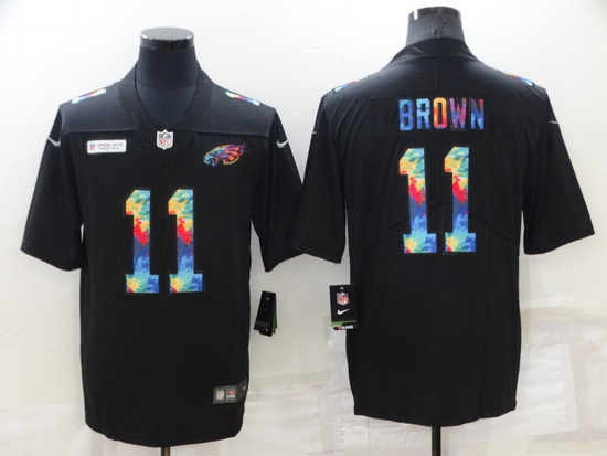 Men Philadelphia Eagles 11 A J Brown Black Crucial Catch Limited Stitched Jerse