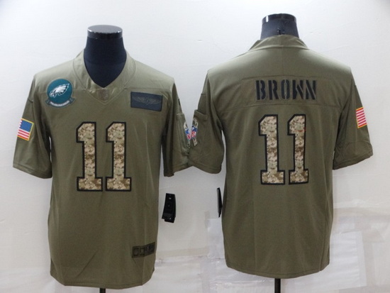 Men Philadelphia Eagles 11 A J Brown Olive Camo Salute To Service Limited Stitched Jerse