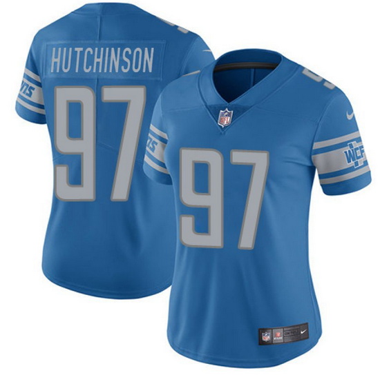 Women Detroit Lions 97 Aidan Hutchinson Blue Vapor Limited Stitched Football Jersey 28Run Smaller 2