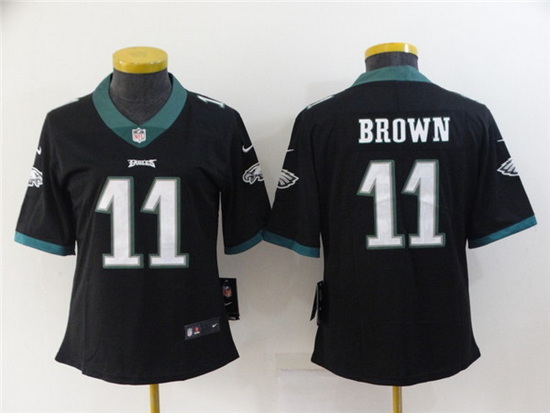 Women Philadelphia Eagles 11 A  J  Brown Black Vapor Stitched Football Jersey 28Run Small 2