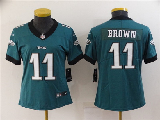 Women Philadelphia Eagles 11 A  J  Brown Green Vapor Stitched Football Jersey 28Run Small 2