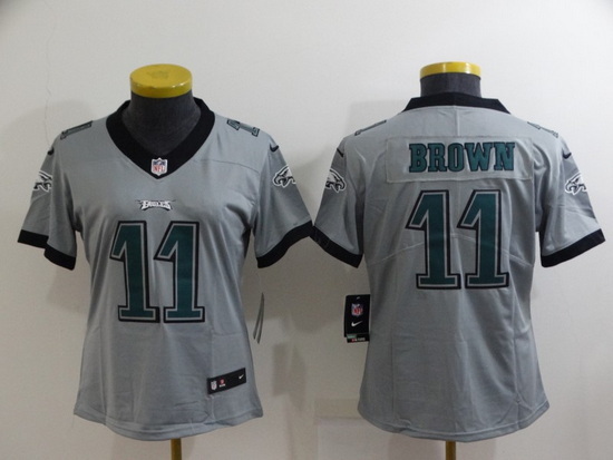 Women Philadelphia Eagles 11 A  J  Brown Grey Vapor Untouchable Limited Stitched Football Jersey 28R