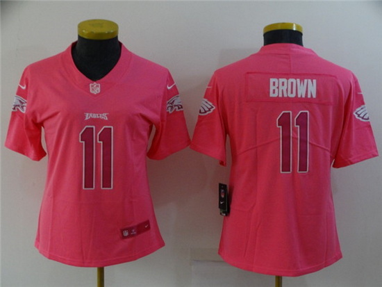 Women Philadelphia Eagles 11 A  J  Brown Pink Stitched Football Jersey 28Run Small 2