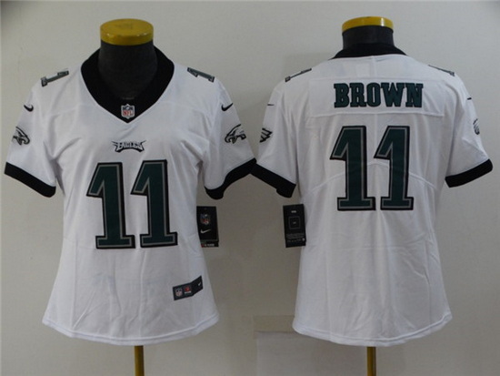 Women Philadelphia Eagles 11 A  J  Brown White Vapor Stitched Football Jersey 28Run Small 2