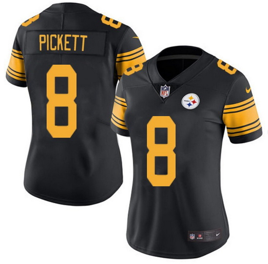 Women Pittsburgh Steelers 8 Kenny Pickett Black Color Rush Limited Stitched Jersey 28Run Small 2