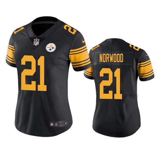 Women Pittsburgh Steelers 21 Tre Norwood Black Color Rush Limited Stitched Jersey 28Run Small 2