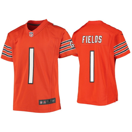 Youth Chicago Bears 1 Justin Fields Orange Jersey