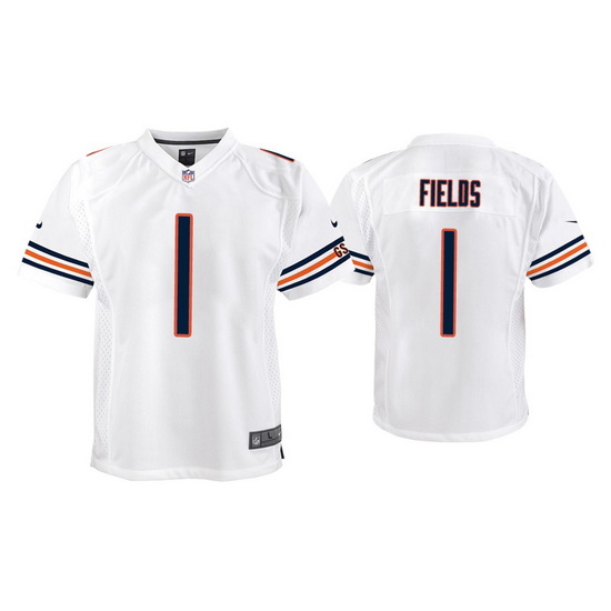 Youth Chicago Bears 1 Justin Fields White Jersey