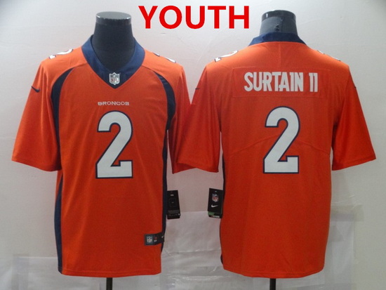 Youth Denver Broncos 2 Surtain II Orange Nike Vapor Untouchable Limited 2021 NFL Jersey