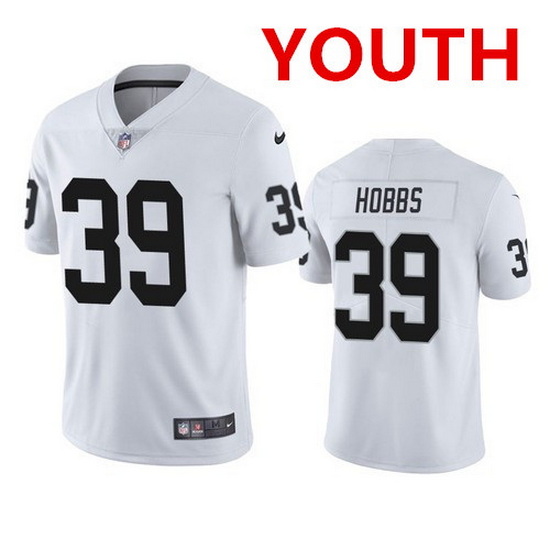 Youth las Vegas Raiders 39 Nate Hobbs white vapor limited jersey