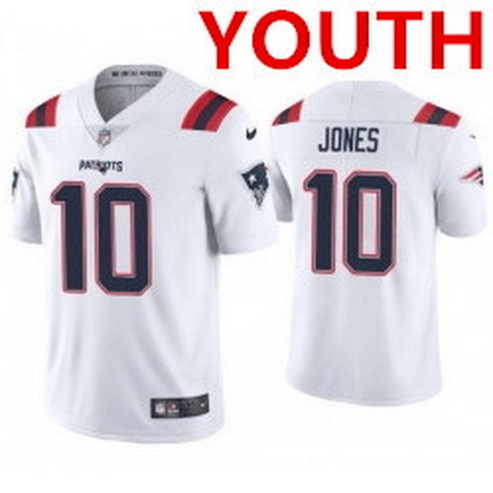 Youth new england patriots 10 mac jones white 2021 vapor limited football jersey