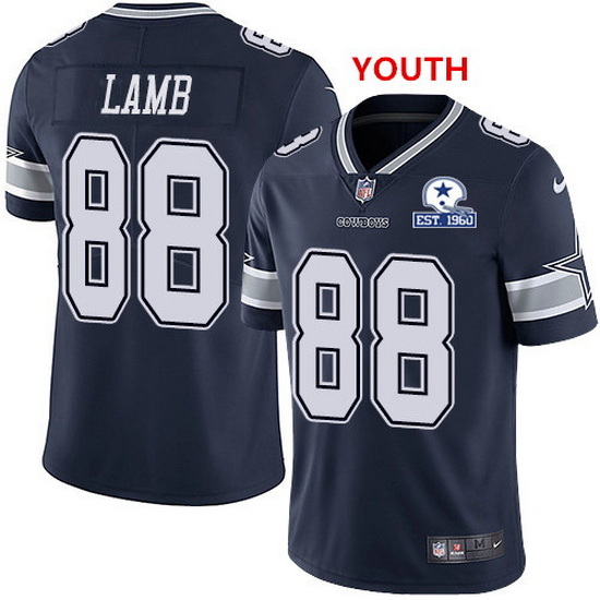 Youth Nike Cowboys 88 CeeDee Lamb Navy Blue Team Color With Established In 1960 Patch NFL Vapor Unto