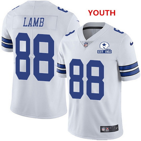 Youth Nike Cowboys 88 CeeDee Lamb White Color With Established In 1960 Patch NFL Vapor Untouchable L