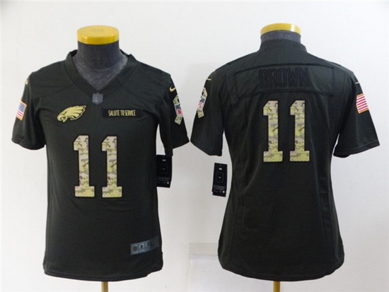 Youth Philadelphia Eagles 11 A  J  Brown Black Salute To Service Stitched Football Jersey