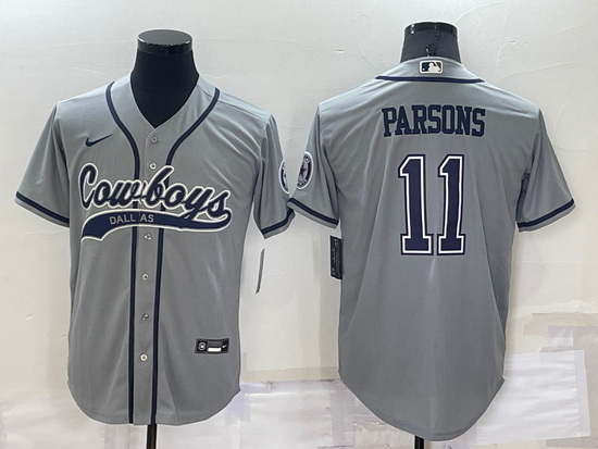 Men Dallas Cowboys 11 Micah Parsons Grey Cool Base Stitched Baseball Jersey