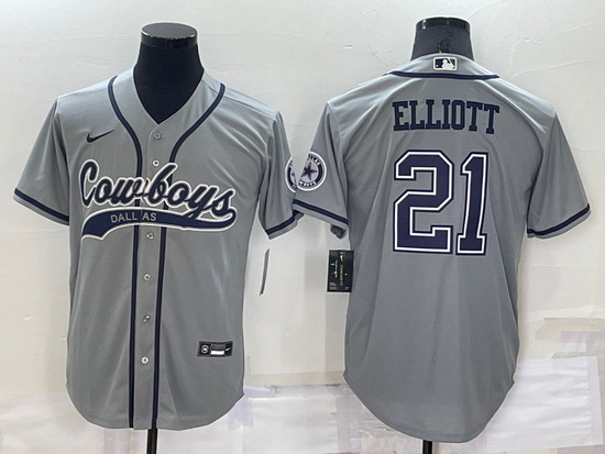 Men Dallas Cowboys 21 Ezekiel Elliott Grey Cool Base Stitched Baseball Jersey