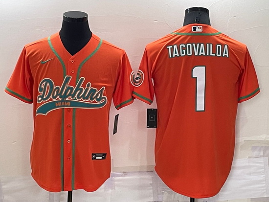 Men Miami Dolphins 1 Tua Tagovailoa Orange Cool Base Stitched Baseball Jersey