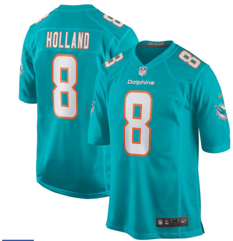 Men Nike Miami Dolphins #8 Jevon Holland Aqua Vapor Limited Stitched NFL Jersey