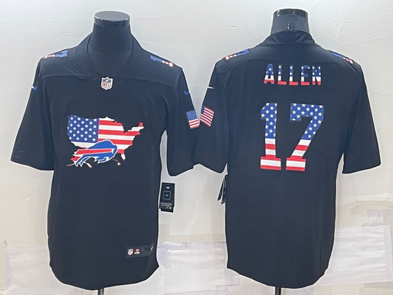 Men Buffalo Bills 17 Josh Allen Black USA Flag Limited Stitched Jersey