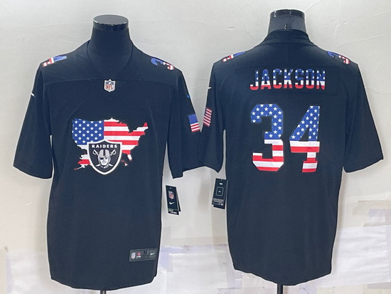 Men Las Vegas Raiders 34 Bo Jackson Black USA Flag Limited Stitched Jersey