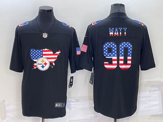 Men Pittsburgh Steelers 90 T J  Watt Black USA Flag Limited Stitched Jersey