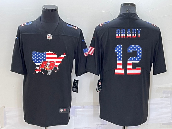 Men Tampa Bay Buccaneers 12 Tom Brady Black USA Flag Limited Stitched Jersey