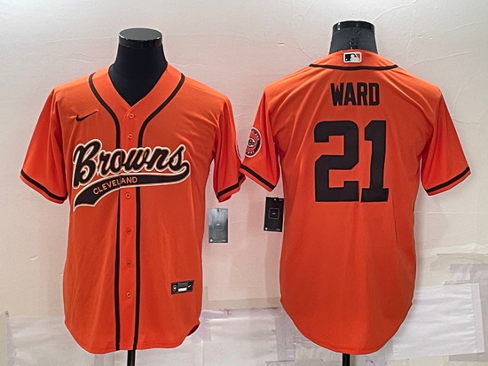 Men Cleveland Browns 21 Denzel Ward Orange Cool Base Stitched Baseball Jersey