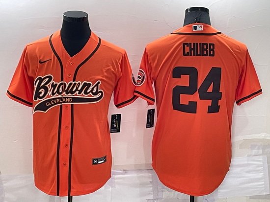 Men Cleveland Browns 24 Nick Chubb Orange Cool Base Stitched Baseball Jersey