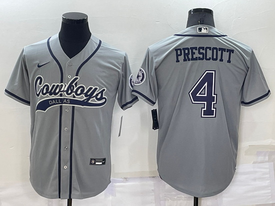 Men Dallas Cowboys 4 Dak Prescott Grey Cool Base Stitched Baseball Jersey