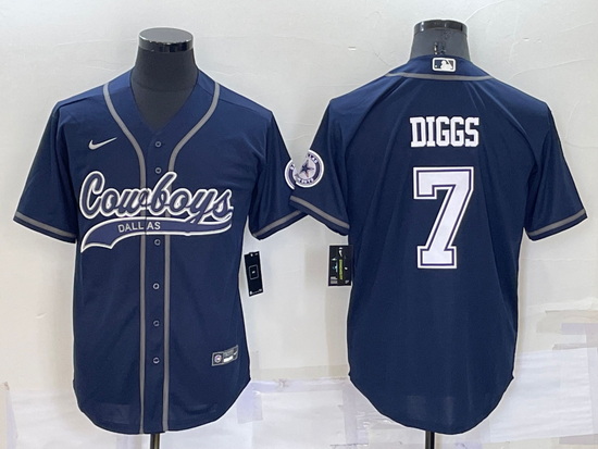 Men Dallas Cowboys 7 Trevon Diggs Navy Cool Base Stitched Baseball Jersey