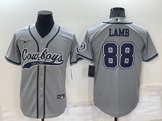 Men Dallas Cowboys 88 CeeDee Lamb Grey Cool Base Stitched Baseball Jersey