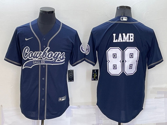 Men Dallas Cowboys 88 CeeDee Lamb Navy Cool Base Stitched Baseball Jersey