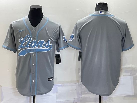 Men Detroit Lions Blank Gray Cool Base Stitched Baseball Jersey