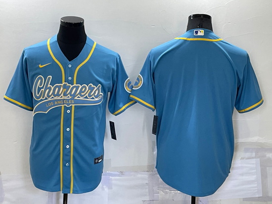 Men Los Angeles Chargers Blank Blue Cool Base Stitched Baseball Jersey