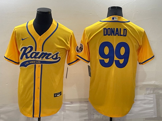 Men Los Angeles Rams 99 Aaron Donald Yellow Cool Base Stitched Baseball Jersey