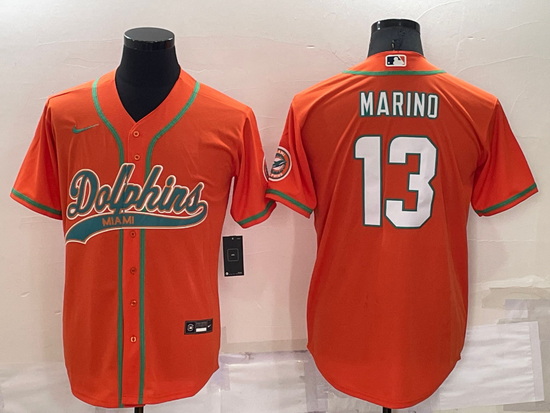 Men Miami Dolphins 13 Dan Marino Orange Cool Base Stitched Baseball Jersey