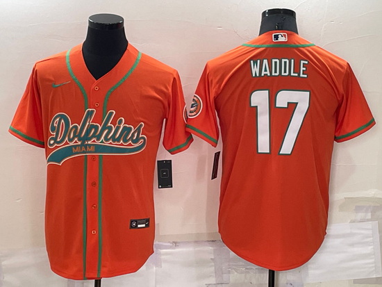 Men Miami Dolphins 17 Jaylen Waddle Orange Cool Base Stitched Baseball Jersey