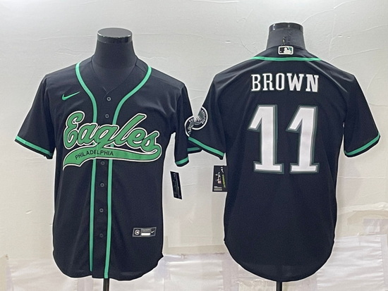 Men Philadelphia Eagles 11 A  J  Brown Black Cool Base Stitched Baseball Jersey