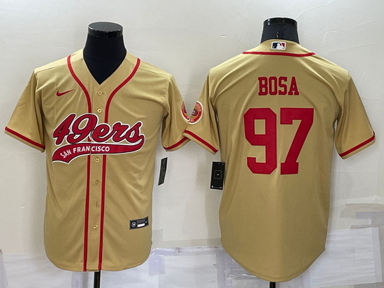 Men San Francisco 49ers 97 Nick Bosa Gold Cool Base Stitched Baseball Jersey