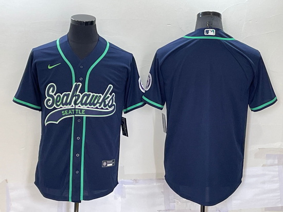 Men Seattle Seahawks Blank Navy Cool Base Stitched Baseball Jersey