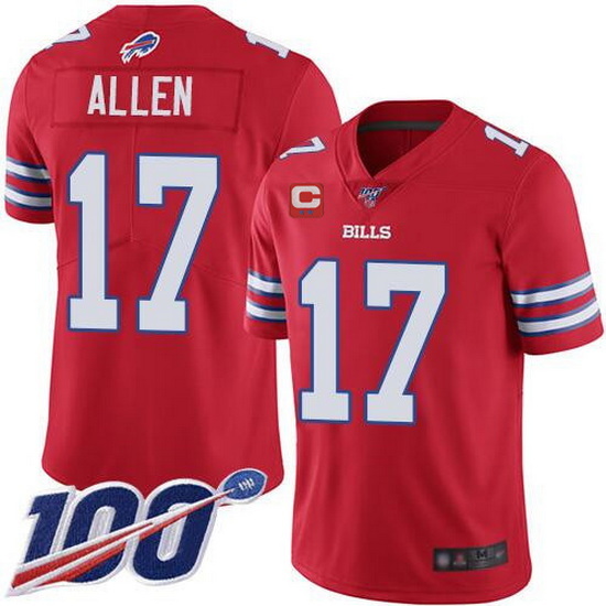 Men Buffalo Bills 17 Josh Allen 100th Season Red With C Patch Vapor Untouchable Limited Stitched Jer