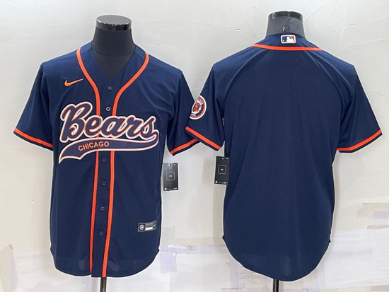 Men Chicago Bears Blank Navy Cool Base Stitched Baseball Jersey