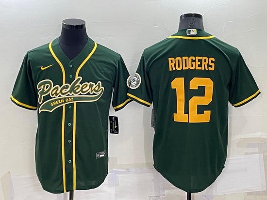 Men Green Bay Packers 12 Aaron Rodgers Green Cool Base Stitched Baseball Jersey