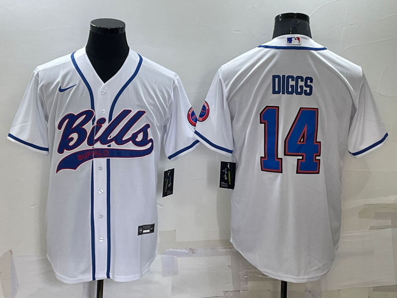 Men Buffalo Bills 14 Stefon Diggs White Cool Base Stitched Baseball Jersey