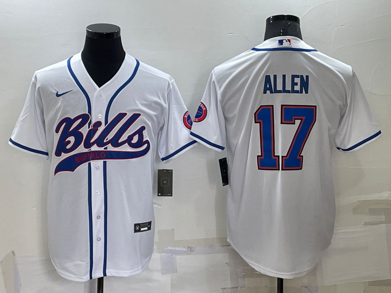 Men Buffalo Bills 17 Josh Allen White Cool Base Stitched Basebal