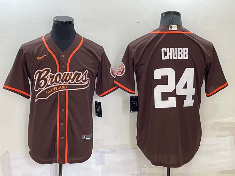 Men Cleveland Browns 24 Nick Chubb Brown Stitched Jersey 089