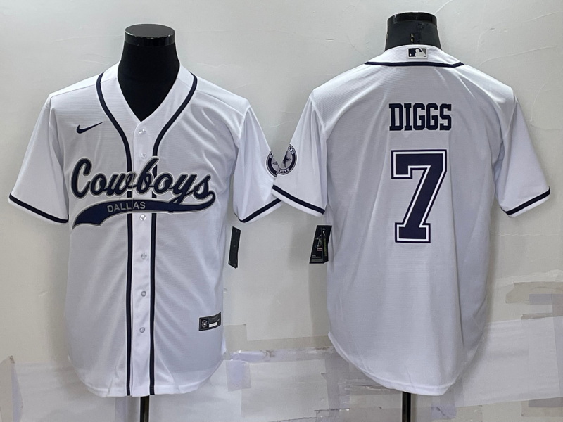 Men Dallas Cowboys 7 Trevon Diggs White Cool Base Stitched Baseball Jersey