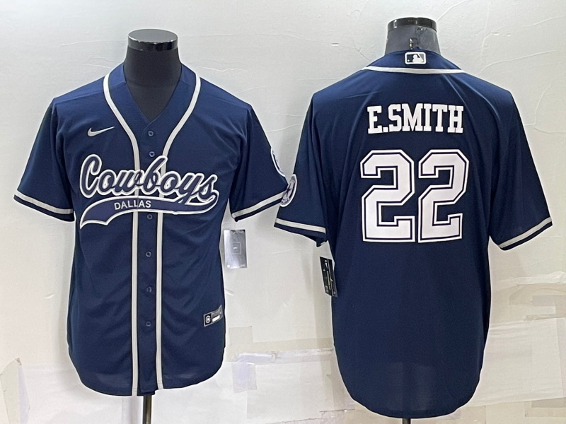 Men Dallas Cowboys 22 Emmitt Smith Navy Cool Base Stitched Baseball Jersey